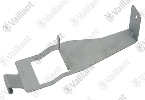 Montagehalter aus Metall für eine Speicherladepumpe, gestaltet für den Einsatz in Vaillant Heizsystemen. Zeigt eine L-förmige Struktur mit Befestigungsoptionen.